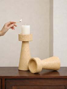 1件日式侘寂风格黄色洞石烛台摆件，复古高端风格，适用于展览馆、餐厅和酒店。 - 彩色 - 查看 2