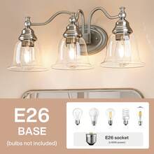 3-Light Bathroom Light Fixtures, Modern Vanity Light With Clear Glass Shade, Bathroom Wall Lamp For Mirror Living Room Kitchen Hallway Porch, E26 Base, Bulbs Not Included (Silver) - 銀色 - 查看 6
