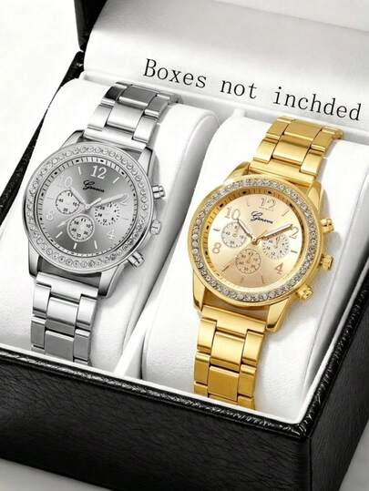 2Pcs Women's Quartz Watch Combination Set Elegant Light Luxury Retro Three Eye Digital Minimalist Scale Dial For Daily Wear Decoration Or Mother's Day Various Festival Gifts For Friends And Mothers