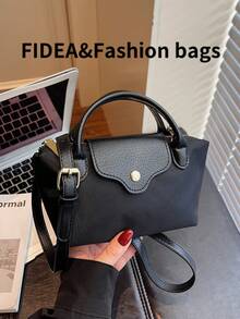 New Fashionable Solid Color Minimalist PU Bucket Bag, Elegant High-End Handbag Suitable For Work, Shopping, Dating, Versatile - Black - View 7