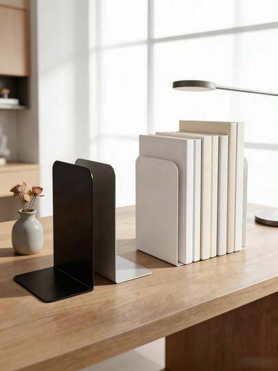 2个简约金属桌面书挡，防滑设计，大容量书架，适用于学校用品、返校季、桌面收纳、办公用品、办公桌配件