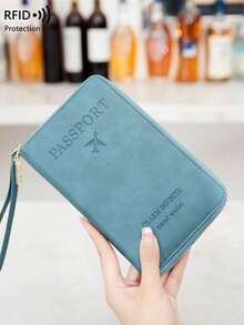 CHARM INFINITE Travel Passport Wallet RFID Blocking Creative Design Zipper Closure Multiple Card Slots Wrist Strap For Airplane Tickets Credit Cards Travel Organizer Beach Vacation Summer Gift - 淺藍色 - 查看 3