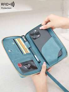 CHARM INFINITE Travel Passport Wallet RFID Blocking Creative Design Zipper Closure Multiple Card Slots Wrist Strap For Airplane Tickets Credit Cards Travel Organizer Beach Vacation Summer Gift - 淺藍色 - 查看 4