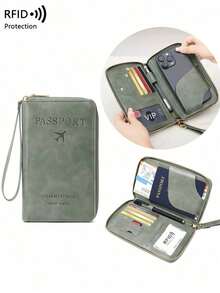 CHARM INFINITE Travel Passport Wallet RFID Blocking Creative Design Zipper Closure Multiple Card Slots Wrist Strap For Airplane Tickets Credit Cards Travel Organizer Beach Vacation Summer Gift - 綠色 - 查看 12