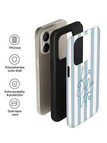 1 pieza Funda de teléfono dura de cobertura completa con eslogan en inglés de rayas de dos colores brillante de 2 en 1 de Phylon, adecuada para Samsung/ 11/12/13/14/15/16/17 Pro Max, versión internacional, no la versión nacional - Multicolor - Ver 5