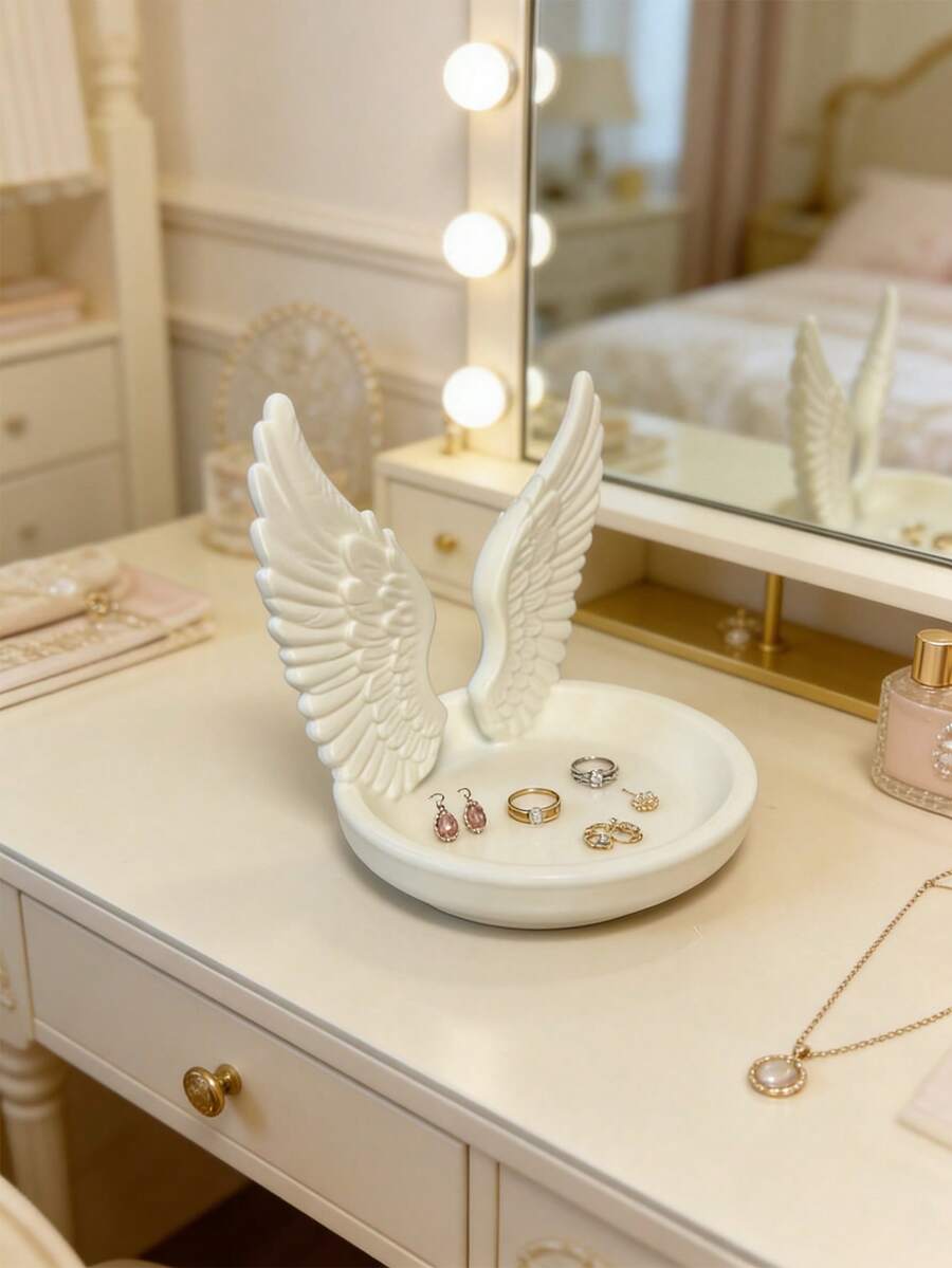 1/2pcs Angel Wings Jewelry Tray, Minimalist Luxury Angel Wings Trinket Dish, Healing Home Decor - Multicolor - View 1