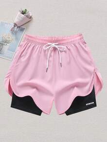 这款女士休闲运动短裤采用抽绳腰带和侧袋设计，独特的印花图案尽显时尚风范。适合日常休闲穿着、跑步、球类运动、健身及其他运动场合。 - 粉色 - 查看 2