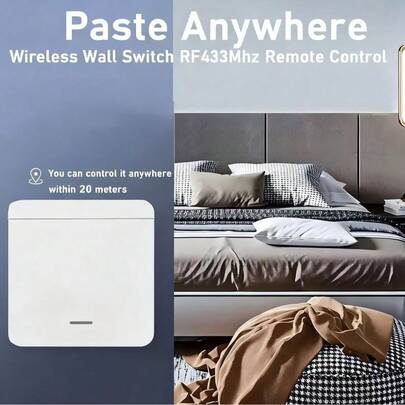 Draadloze afstandsbedieningsschakelaar met RF 433MHz, draadloze lichtwandschakelaar, 1-voudige paneelschakelaar, afstandsbedieningsonderbreker voor LED-lamp 10A (1 alkalinebatterij, niet inbegrepen)