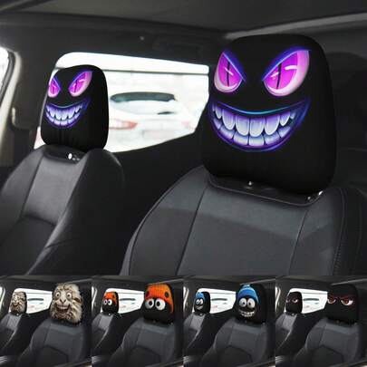 2 件装个性化汽车头枕套，双面印花 - 适用于所有车型，无需填充物，安装简便 - 男女驾驶员/乘客皆宜的趣味汽车内饰装饰 - 耐用面料头枕保护套，醒目印花