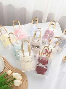 1/5个装透明磨砂礼品袋，礼品包装手提袋，糖果袋，可重复使用的半透明包装礼品袋，适用于节日派对/生日/婚礼/毕业典礼/返校礼物 - 透明磨砂 - 查看 9