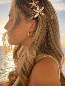 3pcs Vintage Faux Pearl Decorated Star-Shaped Hair Clips, Unique Design, Suitable For Girls' Daily Wear, Head Accessory, Girls' Hair Clips, Claw Clips - Multicolor - View 3