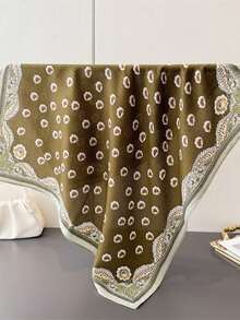 1件休闲佩斯利花纹人字纹印花围巾，时尚亚麻天鹅绒质感沙滩披肩、头巾、手提包配饰，适合度假旅行、节日等场合。 - 綠 - 查看 2