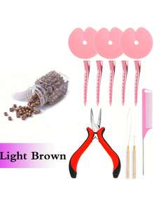 接发套装：包含1把钳子、500个带衬里的微型环、1根针、1个穿线器、1个钩针、1把梳子和5个造型夹。 - 彩色 - 查看 13