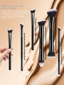 ronshadow 16pcs Professional Dual-Ended Makeup Brush Set, Foundation Contour Concealer + Eye & Brow Detail Brushes, Dual-Fiber Easy Application, Portable Makeup Tools - Multicolor - View 9