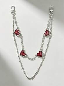 1pc Double-Layer Red Heart Rhinestone Pant Chain/Belt Chain, Red Heart Rhinestone Pant Chain, Y2K Sweet Style, Double-Layer, Detachable, Jeans Chain, Girly, Unisex, Streetwear, Personalized Gift, Birthday Gift, St. Patrick's Day Gift - Heart-shaped Trouser Chain - View 6