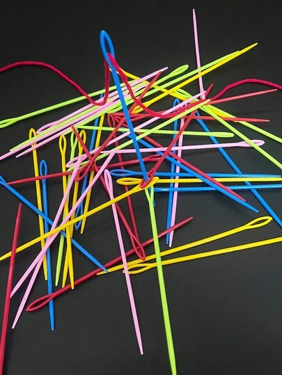 50支15厘米加长塑料编织针，彩色针尖，适用于毛衣、围巾、DIY缝纫、家居用途 - 粉色/蓝色/红色/黄色/绿色