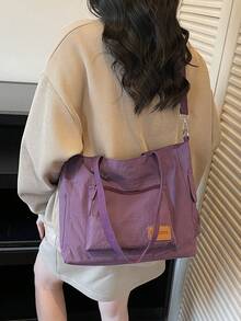 大容量托特包带零钱包 1个 新款韩版学院风中学生书包休闲包斜挎单肩包帆布包斜挎包，女士包带零钱包和笔记本电脑隔层，轻便、便携、可折叠、经典休闲，适合青少年女孩、女性、大学生、教师、学生手提包、大学必备包、教师礼物、情人节礼物 - 紫色 - 查看 4