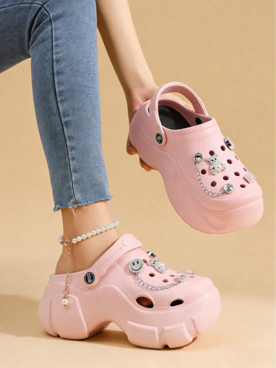 Sandalias con suela gruesa y huecas,  2026 Calzado de mujer para primavera/verano, Sueco mujer, EVA, plataforma, correa abatible, charms, suela ligera,Sandalia mujer Eva Suave Punta Redonda Sin Cordones Plataforma Decoración Personalizada Estilo Casual Para Playa/Casa Zuecos,Sandalias con suela gruesa y huecas, de moda para fiestas de jardín, casual y lindo, diseño de dibujos animados en EVA, para playa y exterior