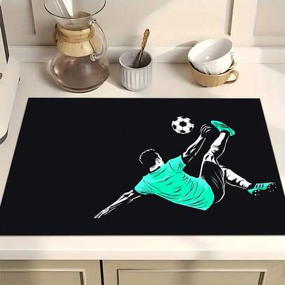 1 pieza Estera absorbente para secar platos con estampado de partido de fútbol, decoración del hogar, estera absorbente para mostrador de máquina de espresso, estera de drenaje del fregadero, estera absorbente suave para grifos, estera para tazas del fregadero, accesorios de cocina y baño