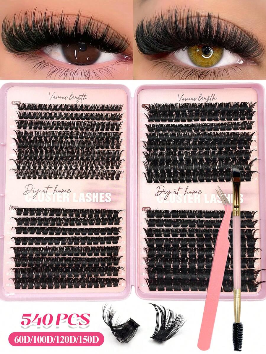 Asiteo 520Pcs D Curl Individual Lashes,60D/100D/120D/150D Mixed,Fluffy&Thick Fake Lashes, 3D Faux Mink Lashes,DIY Large Capacity Individual Eyelashes Book With Brushes And Tweezers Makeup Tool,&Daily&Dating&Party&Music Festival,Reusable,DIY Lashes Kit - D - View 1