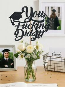 1 pezzo Decorazione per torta di laurea 2026 con glitter neri "You Did It" - Divertente decorazione per torta di laurea per feste di celebrazione, decorazioni per torte di laurea per college, scuole superiori, decorazioni per torte di laurea, forniture per feste di laurea classe 2026 - nero - Visualizzare 2