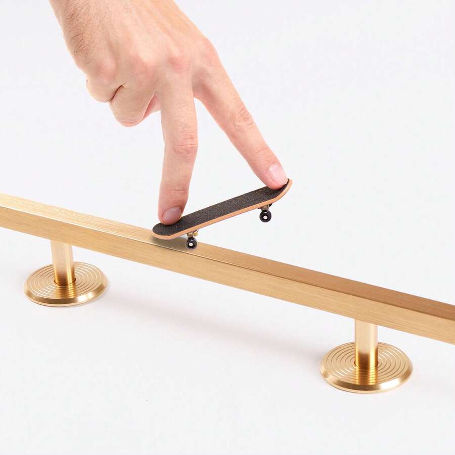 1 pieza Riel de aluminio dorado cuadrado de 25 cm, resistente al desgaste y duradero, con diseño antideslizante, adecuado para trucos profesionales de fingerboard, ideal para entrenamiento de fingerboard y actuaciones callejeras - Dorado - Ver 1