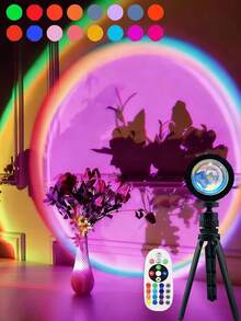 LED 日落灯投影仪、卧室客厅装饰照片背景小工具、万圣节/圣诞节装饰、办公桌配件、露营/派对/生日心情助推器、墙壁装饰浪漫礼物、一键舒适场景创作！ - 彩色 - 查看 11