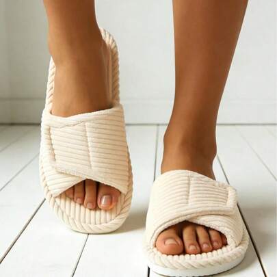 男女通用魔术贴露趾拖鞋，室内家居拖鞋，适合春、夏、秋、冬四季穿着