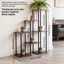 5 niveaux Porte-plante en bois vintage et en fer, support de pot de fleurs sur pied pour balcon, salon, chambre à coucher, convient pour la verdure, les succulentes, la décoration de jardin toute saison, gain d'espace - A - Voir 6