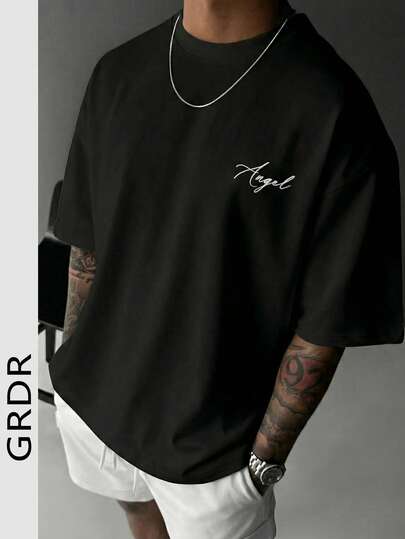 GRDR Men's Casual Versatile Letter Print Sporty Short Sleeve T-Shirt, Suitable For Leisure, Sports And Outdoor Wear