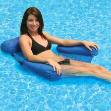 1pc Inflatable Floating Chair, Vibrant Colors, Durable Polyester Hammock, With Armrests And Headrest, Suitable For Relaxation At Beach, Lake And Swimming Pool, Inflation Pump Sold Separately - Solid Color Floating Chair - View 5