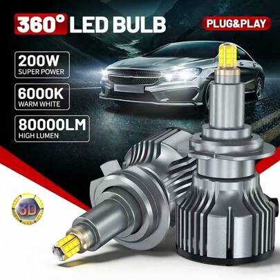 HYNBYZJ 2 piezas Bombillas LED H1 H4 H7 para faros 80000LM Súper brillantes Inalámbricos Tamaño mini 1:1 Focos Lámpara de diodo automotriz Enchufe y juego Luz LED H1 de 12V