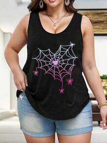 Plus Size - A Stylish Summer Sleeveless Tank Top For Women Featuring A Round Neck And A 'Spider Web Halloween Costume Pastel Goth Heart Cute   ' Print, Perfect For Retro Vacations, Camping, Festivals, Beach Outings, And Y2K-Themed Gifts - màu đen - Xem 1