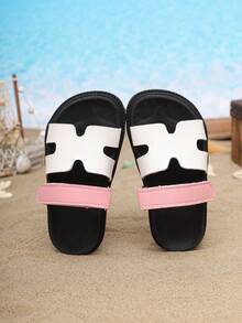 1 Pair Summer Kids Flat Thick Sole Slide Sandals, Fashion Versatile Hook And Loop Design Slip-On Girls Slippers, Suitable For Outdoor, Party, Beach - Pink - View 8