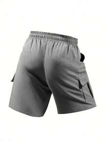 Quần short nam kiểu dáng thường ngày, cạp chun, túi nắp gập, thích hợp mặc hàng ngày vào mùa hè. - Xám - Xem 3