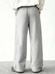 Men's Loose Fit Wide Leg Pants In Gray, Featuring Solid Color Design With Drawstring Waist Details, Made Of Thin Polyester Fabric, Suitable For Casual Wear, Everyday Outings And Sports Activities In Spring And Summer - Xám - Xem 8