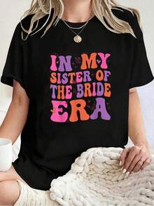 Camiseta de boda unisex 100% algodón con estampado "En mi hermana de la novia", camiseta de cuello redondo 100% algodón. - Negro - Ver 6