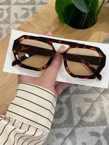1 Pair Women's Leopard Print Polygon PC Frame Retro Double Bridge Casual Personalized Fashion Glasses - Multicolor - View 2