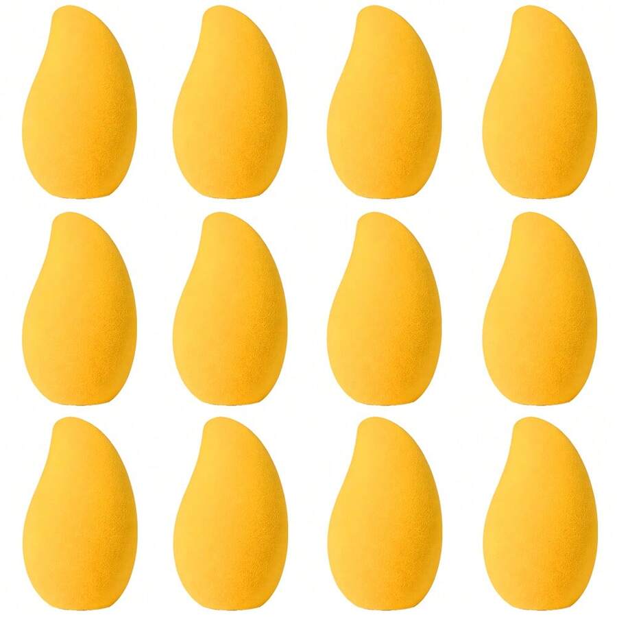 6/12 Pcs Mango Shape Makeup Sponge, Soft Wet & Dry Dual-Use Cosmetic Puff For Foundation, Cream, Beauty Sponge For All Skin Tones, Ideal Makeup Tool For Travel & Daily Use - Yellow - View 1
