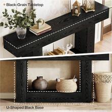 LITTLE TREE 160 Cm Farmhouse Console Table, 2-Tier Narrow Wooden Entryway Sofa Table With U-Shaped Base For Home - Black - View 5