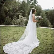 118 Inch Cathedral Length Bridal Veil, Sheer Chiffon Wedding Veil Accessory With Comb And Lovely Edging, Single Layer,Summer,Beach - Multicolor - View 4