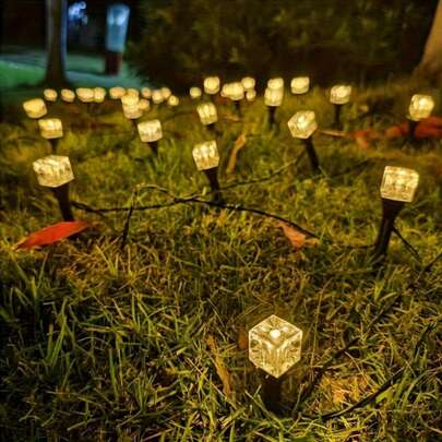 1pc 20/30 LEDs Solar Ice Cube LED Stake Light, Suitable For Outdoor Pathway, Garden, Yard, Wedding, Christmas Decoration