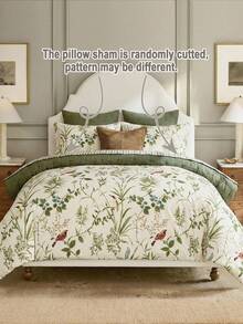 3件套绿色水彩叶子和鸟印花被套套装（1个被套+2个枕套，不含被芯），采用优质涤纶面料，柔软亲肤，适合主卧、客房和其他卧室，四季皆宜，是理想的礼物。 - 彩色 - 查看 6