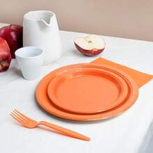 7-Inch + 9-Inch Luxury Orange Round Paper Plate Set, Wedding Dessert & Main Course Serving Platter, Birthday Party Cake Plate, Anniversary Banquet Serving Tray, Business Tea Break Buffet Plate, Holiday Gathering Dining Plate, Steak & Pasta Plate, Afternoon Tea Snack Plate, Elegant Orange Texture Dinnerware - Orange - View 4