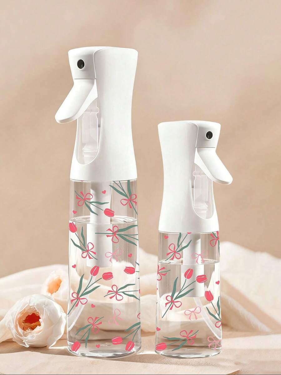 百合蝴蝶结图案PET材质可重复灌装旅行喷雾瓶，专业高压雾化喷雾瓶，200毫升/300毫升/500毫升高压连续自动雾化喷雾器，美发造型工具，护发产品及配件，美发沙龙旅行必备，多功能喷雾瓶 - 彩色 - 查看 1