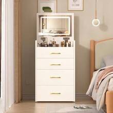 3-In-1 Dressing Table With Open Mirror, Small Dressing Table Set With Clear Glass Tabletop, Compact Dressing Table With 3 Drawers, Bedroom Dressing Table, Dimensions: W60/H118/D40 Cm. - White - View 3