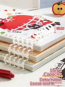 Loose-Leaf Notebook, Student Use, Notepad, Lined Inner Pages, Cartoon Apple And Cat Design, Detachable Pages, Perfect For Back-To-School Season. - Multicolor - View 4