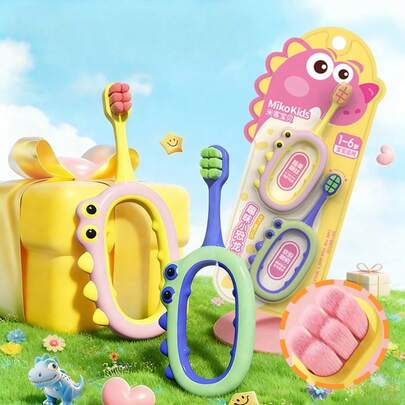 2 buc periuțe de dinți cu peri moi și dinozauri drăguți pentru copii cu vârsta cuprinsă între 1 și 6 ani, mâner antiderapant, protecție gingivală și prevenire a cariilor