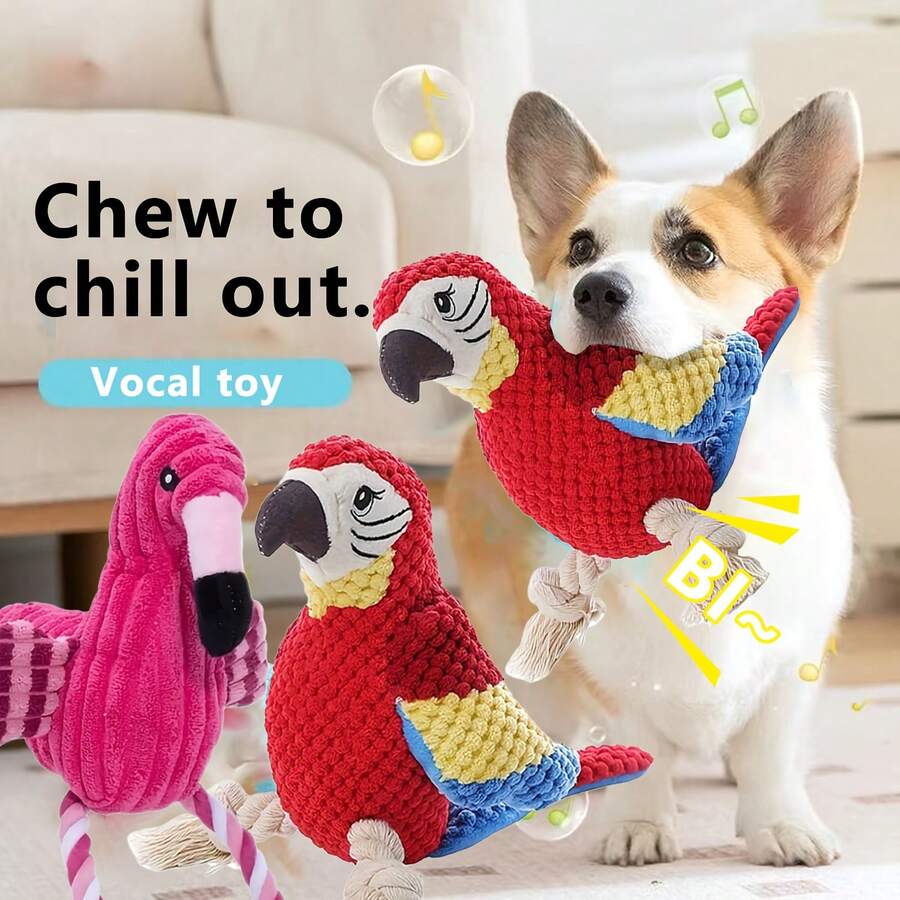 Flamingo-Shaped Dog Tug Toy - Thick Braided Rope Ball With Red Striped Fabric Cover, Chew Tug Toy, Suitable For All Dog Breeds (Puppies And Adult Dogs),Dog Toys,Dog Accessories,Dog Stuff