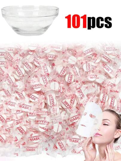 101pcs Disposable Compressed Mask Paper,Transparent Facial Mask Bowl,Individually Packaged Masks, Convenient Compressed Mask Sheets, Special Skin Care Mask Paper For Home Beauty Salons, Skin Care Tools, Beauty Tools, Essential For Travel(101/100/50/31/30/5pcs)